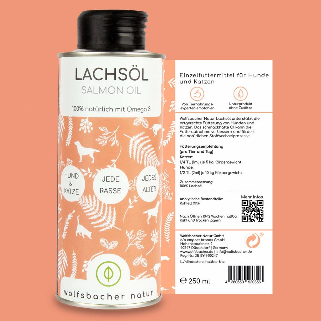 Natürliches Lachsöl für Hunde & Katzen - Wolfsbacher Natur - empact brands - 250ml