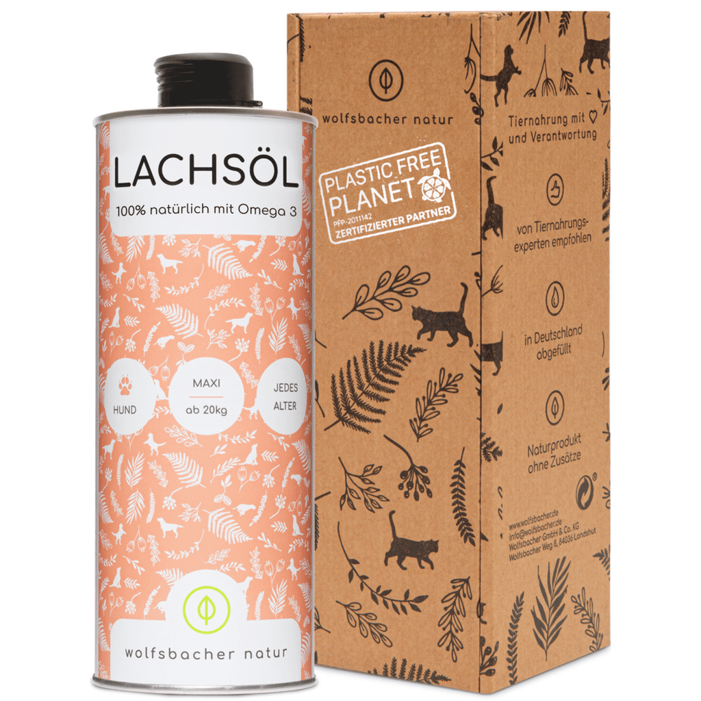 Natürliches Lachsöl für Hunde & Katzen - Wolfsbacher Natur - empact brands - 1 Liter