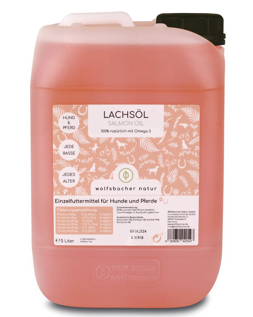 Natürliches Lachsöl für Hunde & Katzen - Wolfsbacher Natur - empact brands - 5 Liter